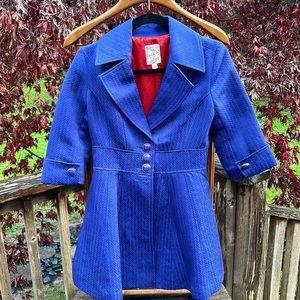Tulle A-line quilted blazer jacket Royal Blue with red inner lining Size Small